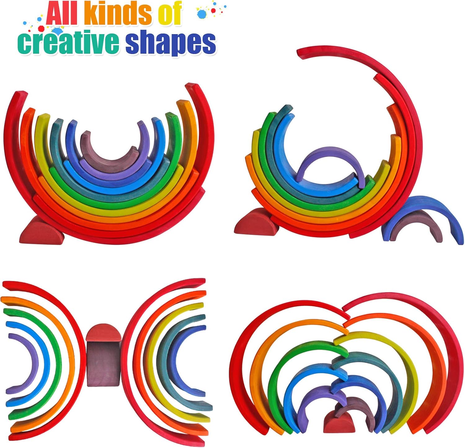 Fidtoy Juguete de construcción de madera semicircular arcoíris para niños de 3+ años