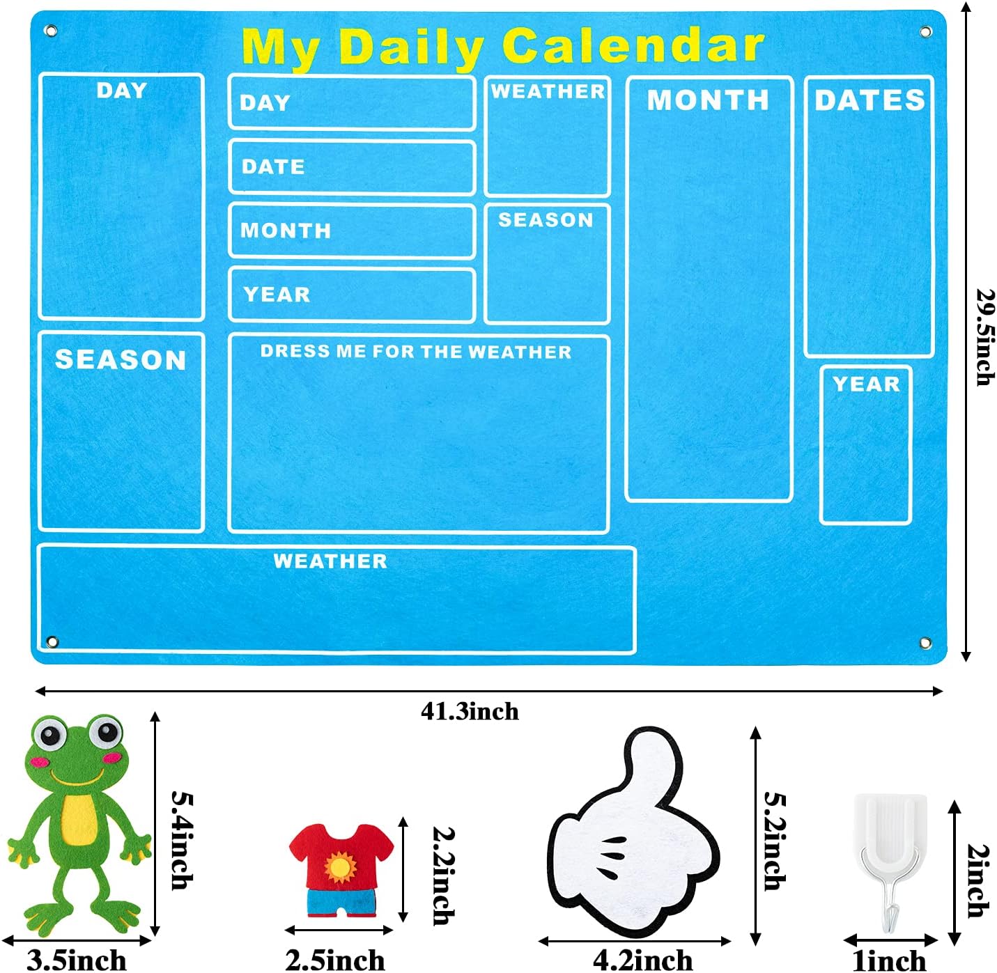 WATINC My First Daily Calendar Felt-Board for Kids 3.5Ft 70Pcs All About Today Funky Frog Weather Season Chart Days of The Week Circle Time Bulletin Board Preschool Early Learning Play Kit for Wall