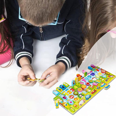 Kids Fishing Game Magnetic - Car Wooden Magnetic Fishing Game,Fishing Catching Counting Games Puzzle With Numbers And FigureMath Educational Toys for 1-3 Years Old Girl Boy Children
