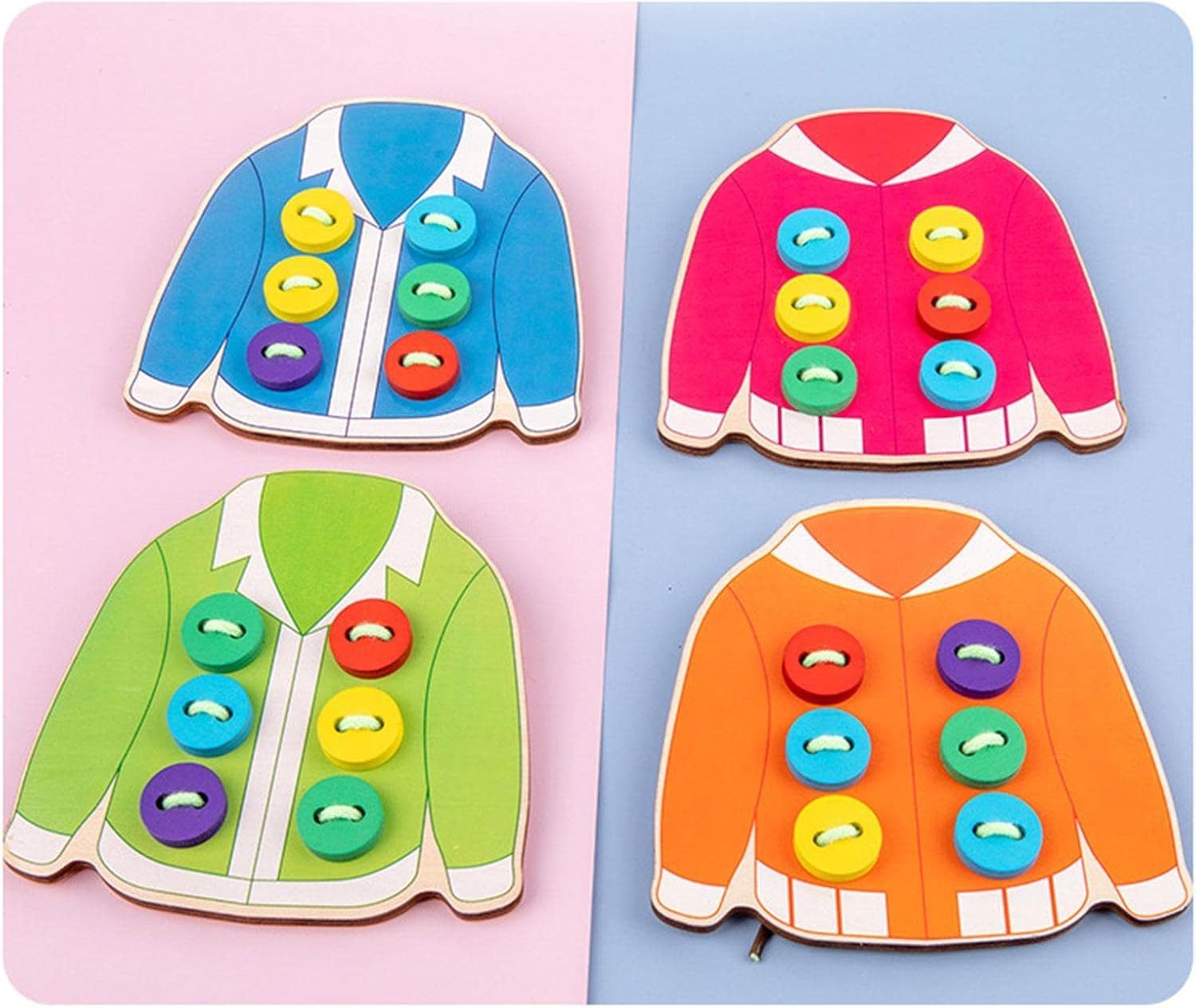 2 Clothes Lacing Toys,Wooden Clothes Lacing Toys for Kids | Fine Motor Skills Toys for Kids, Sewing Button Lacing Card Game for Experiencing Real Feeling of Sewing Buttons Shuying