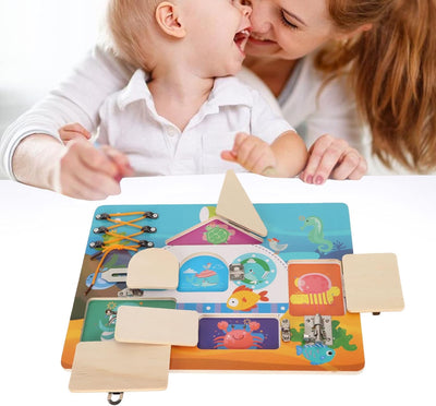 Tableau sensoriel, stimulation cérébrale, planche d'activités sensorielles, coordination œil-main, thème océan, exploration cognitive pour la maternelle et les tout-petits