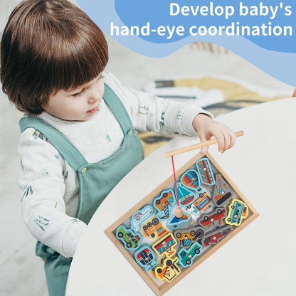Juego De Pesca Magnético, Juego De Pesca 2 En 1 para Niños De Madera, Juegos De Pesca De Madera Seguros con Peces Vivos, Juego De Pesca Educativo para Niños En Casa, Regalo Interior Al Aire Libre