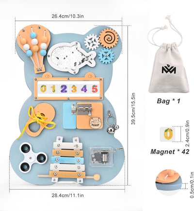 Fidtoy Montessori Busy Board Toy for Toddlers Wooden Activity Board with Music Xylophone Locks Beads Fine Motor Skills Learning Toy Travel Quiet Toy