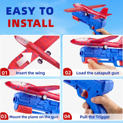 Fidtoy Foam Airplane Launcher Toy Set for Kids Outdoor Glider Play