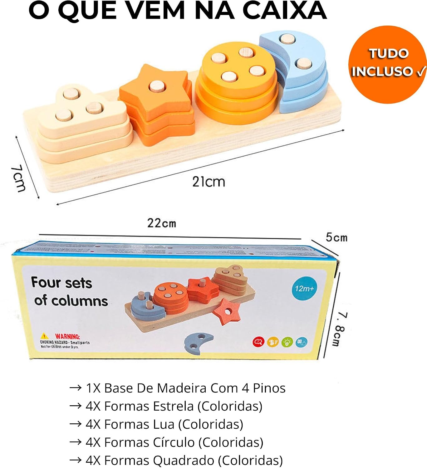 Fidtoy Wooden Star and Crescent Shape Sorting Column Montessori Stacking Board Shape Sorter Toy for Toddlers
