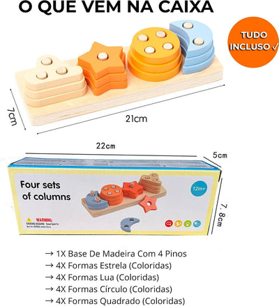 Fidtoy Wooden Star and Crescent Shape Sorting Column Montessori Stacking Board Shape Sorter Toy for Toddlers