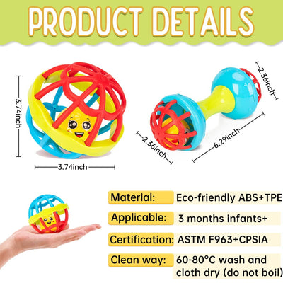 Fidtoy Baby Rattle Ball and Maraca Set Food Grade ABS Sensory Toy