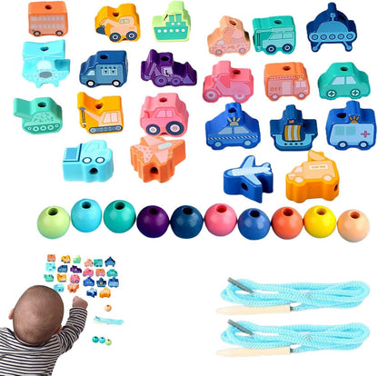 madeira com cadarço – Conjunto contas madeira DIY para crianças | Brinquedos educação infantil Montessori habilidades motoras finas para meninos 3, 4, 5 e 6 anos Liushui