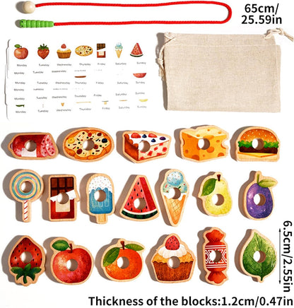 Wooden Greedy Caterpillar Rope Toy, Educational String Beaded Toys, Fruit & Vegetable Caterpillar Lacing Bead String Game, Montessori Fine Motor Skills Farm Toys for 3+ Year Old