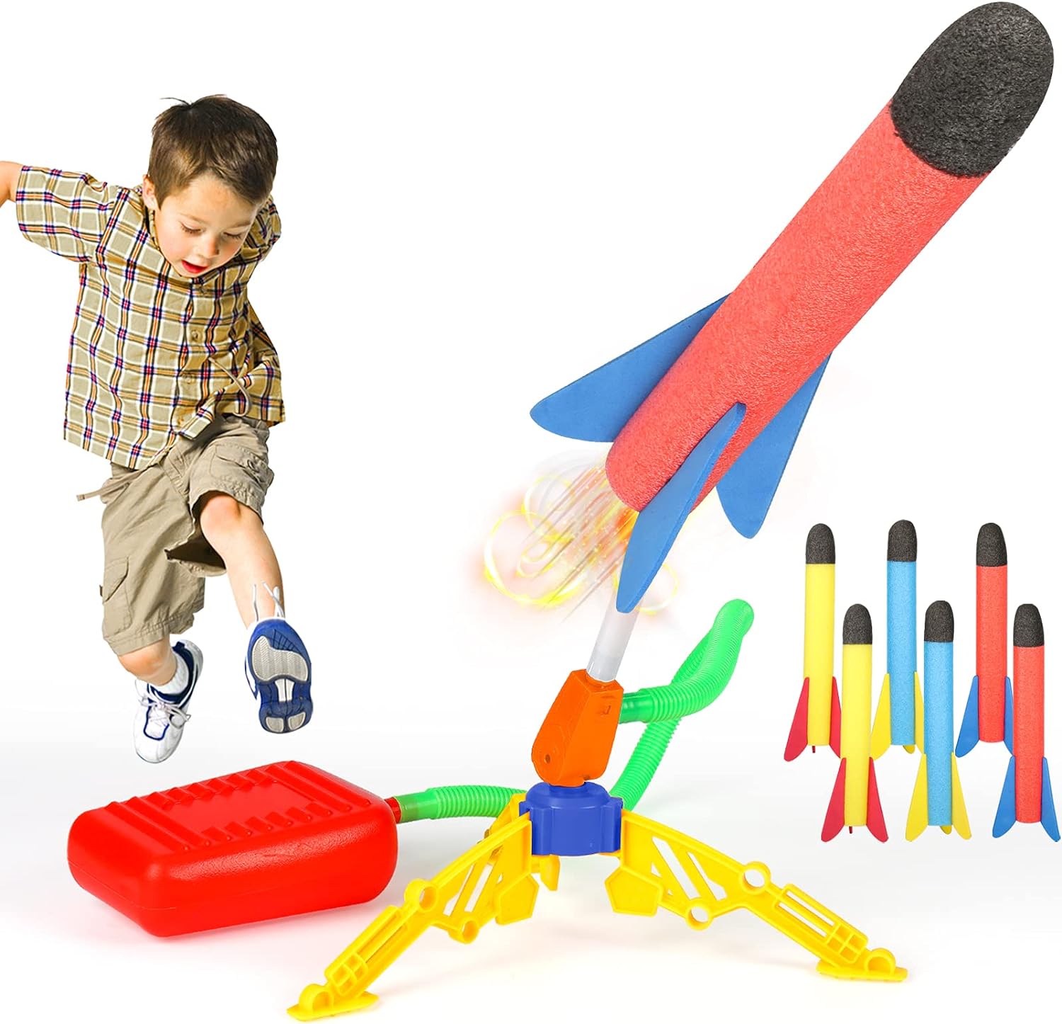 Fidtoy Air Rocket Launcher Toy for Kids – Outdoor Stomp Rocket STEM Active Play Toy