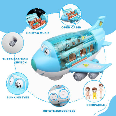 Fidtoy Musical Airplane Toy with Lights Sounds and Automatic Bump & Go Movement for Kids