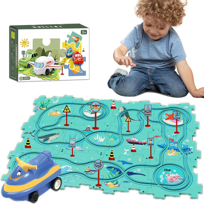 Fidtoy DIY Assembling Electric Trolley Puzzle Track Set – STEM Educational Car Toy for Kids