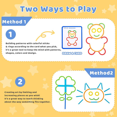 Fidtoy Bâtonnets en Bois et Anneaux Cartes de Casse-tête d'Association de Motifs Jouet Montessori de Mémoire et de Motricité Fine pour Enfants de 3 à 8 Ans