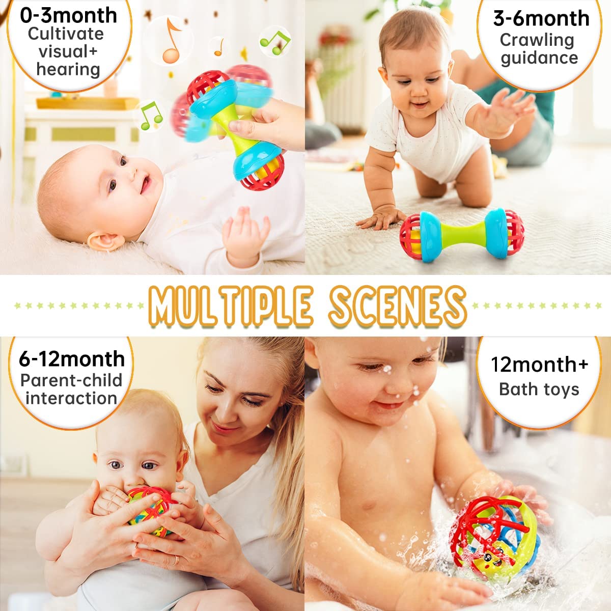 Fidtoy Baby Rattle Ball and Maraca Set Food Grade ABS Sensory Toy