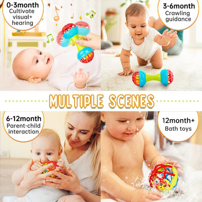 Fidtoy Baby Rattle Ball and Maraca Set Food Grade ABS Sensory Toy