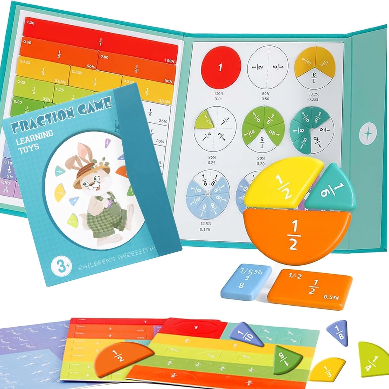 Magnetic Fraction Demonstration Book - 102 PCS Math Manipulatives for Elementary School, Montessori Homeschool Educational for Ages 6-12, Learn Fractions, Decimals & Percentages