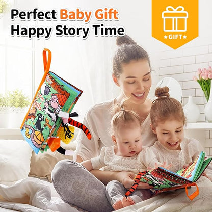 Jollybaby Baby Cloth Books, Touch & Feel Crinkle Soft Books, for Infants Babies, Toddler Early Educational Interactive Stroller Toys, Baby Girl & Boy Gift(Farm Tails)