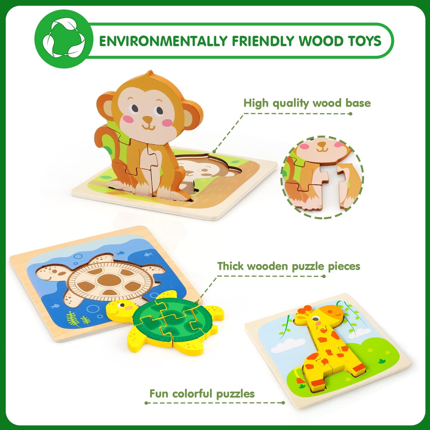 6 Pack Wooden Puzzles for Toddlers