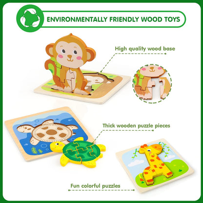 6 Pack Wooden Puzzles for Toddlers