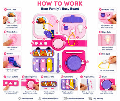Fidtoy Multi-functional Cognitive Bear Busy Board for Toddlers Montessori Sensory Fine Motor Travel Toy Age 0-3