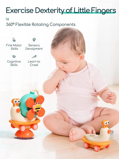 Fidtoy Suction Cup High Chair Toy for Babies – Montessori Sensory Spinner Toy for Mealtime & Travel