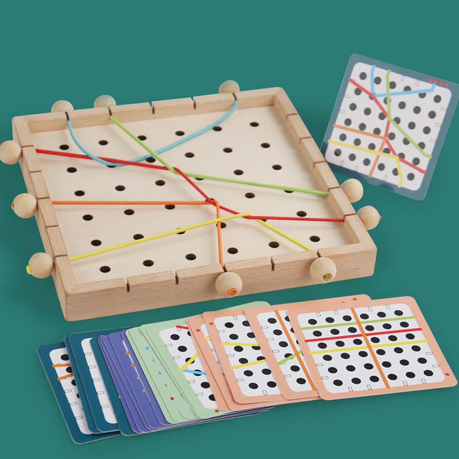Juguete para cordones para niños pequeños,Juguetes para enhebrar para niños pequeños,Divertida tabla para enhebrar y tirar de cuerdas, 40 tarjetas de aprendizaje, 6 hilos de colores | Los rompecabezas