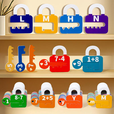 Fidtoy Wooden Lock Matching Toy Montessori Key Puzzle Educational Toy for Kids Color Recognition Math Learning Fine Motor Skills Logic Game