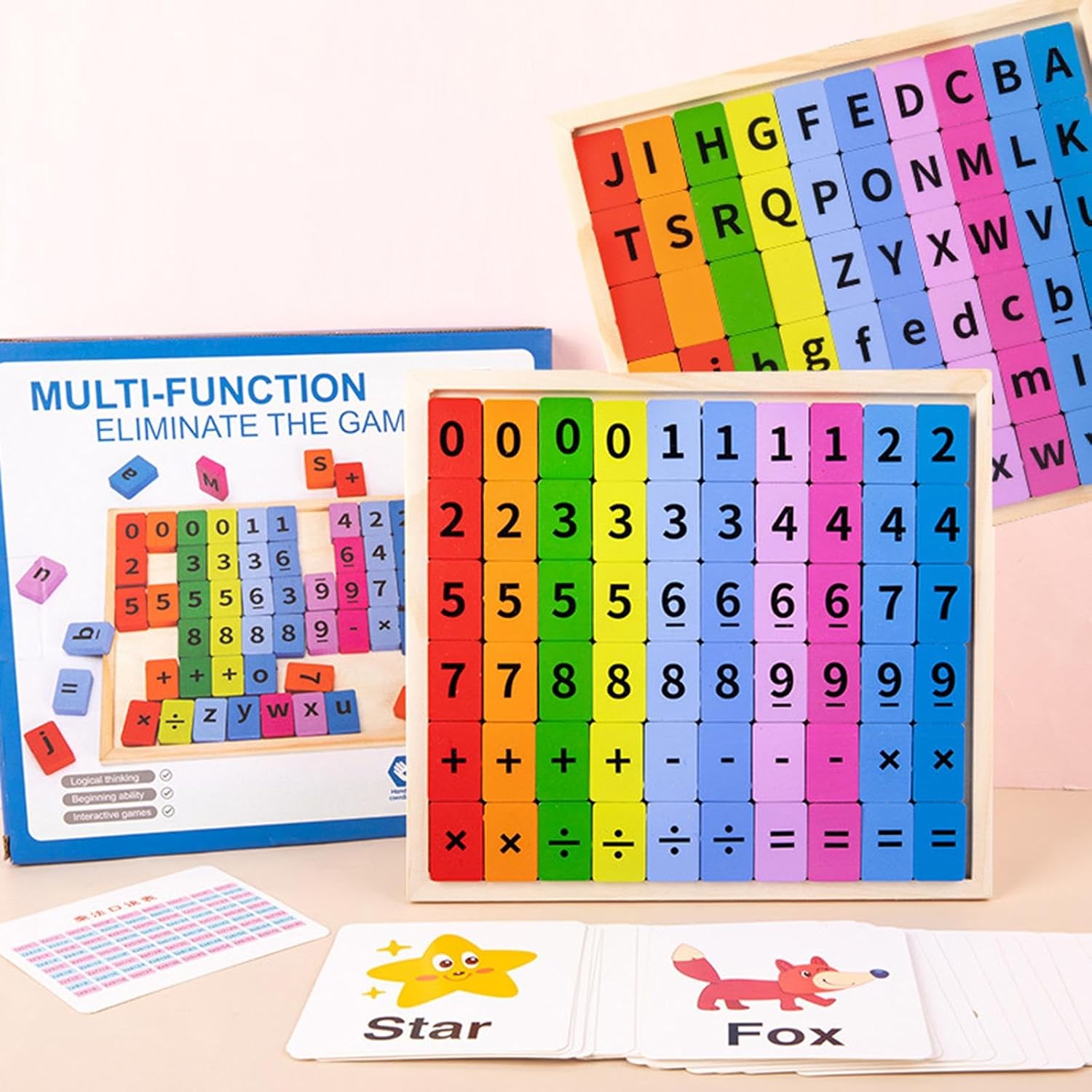 Fidtoy 2in1 Multifunctional Math and Spelling Eliminate the Game, Wooden Double-Sided Number and Letter Learning Board, Montessori Early Education Toy Ages 2-6