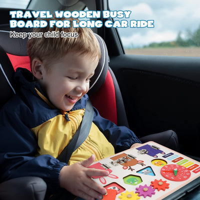 Fidtoy Wooden Busy Board with Locks Clock and Shape Puzzles