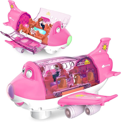 Fidtoy Musical Airplane Toy with Lights Sounds and Automatic Bump & Go Movement for Kids