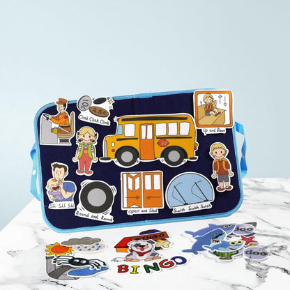 Tablero de historias de fieltro portátil Montessori sensorial habilidad fina actividad preescolar interactiva regalos del Día de San Valentín p, autobús