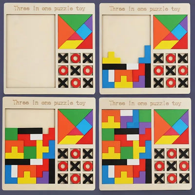 3in1 Wooden Brainstorming Tetris and Number Learning Board - 501