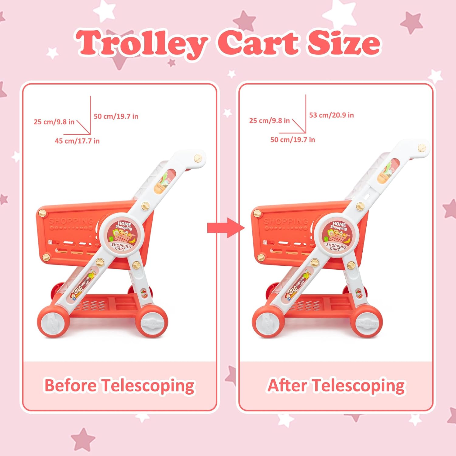 Fidtoy Kids Shopping Cart Toy Set with Pretend Food Accessories Adjustable Supermarket Role Play Cart for Toddlers