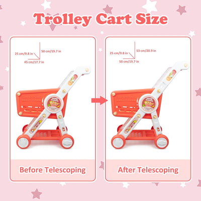 Fidtoy Kids Shopping Cart Toy Set with Pretend Food Accessories Adjustable Supermarket Role Play Cart for Toddlers