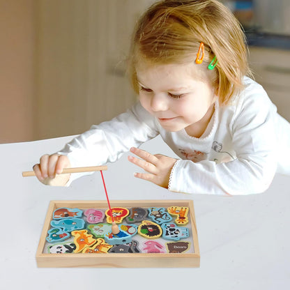 Wooden Fishing Game Toys,Safe and Harmless Magnetic 2-in-1 Fishing Game - Montessori Fishing Game No Sharp Edge Birthday Christmas Gift for Boys Girls Hiyoyo