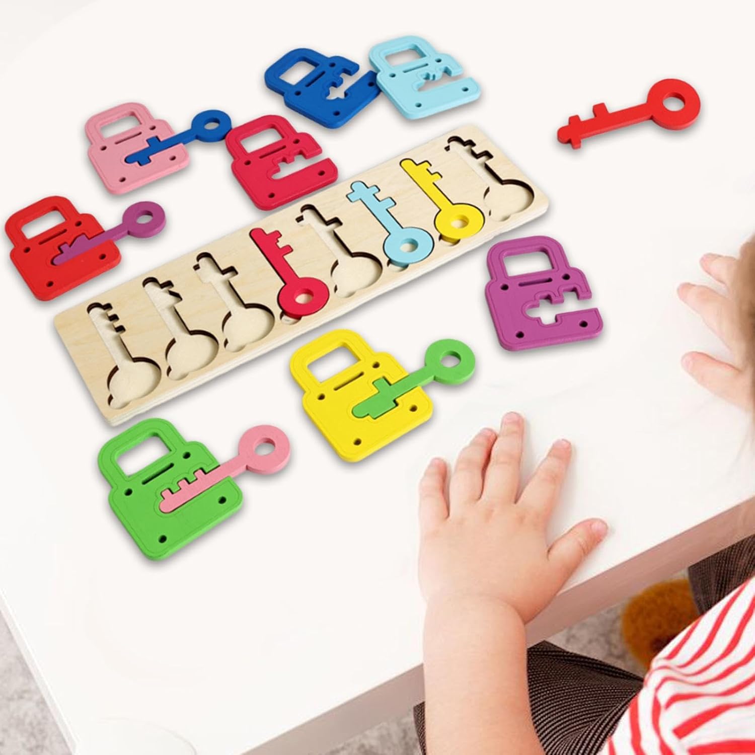 MagiDeal Wood Locks and Keys Toys Shape Color Matching Game, Birthday Gift, Early Educational Toy for Preschool Children