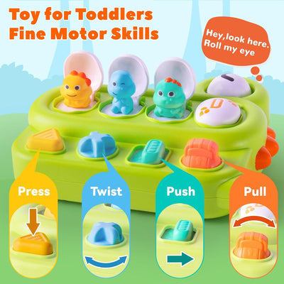 Fidtoy Dinosaur Alphabet Pop Up Toy for Toddlers | Montessori Cause and Effect Learning Toy for Fine Motor Skills