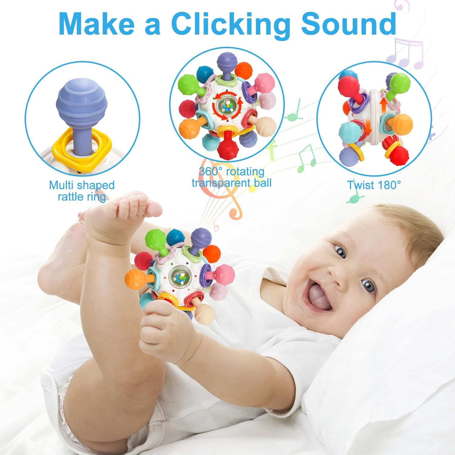 Fidtoy Baby Sensory Teething Rattle Toy – Silicone Montessori Sensory Toy for Infants 0–12 Months