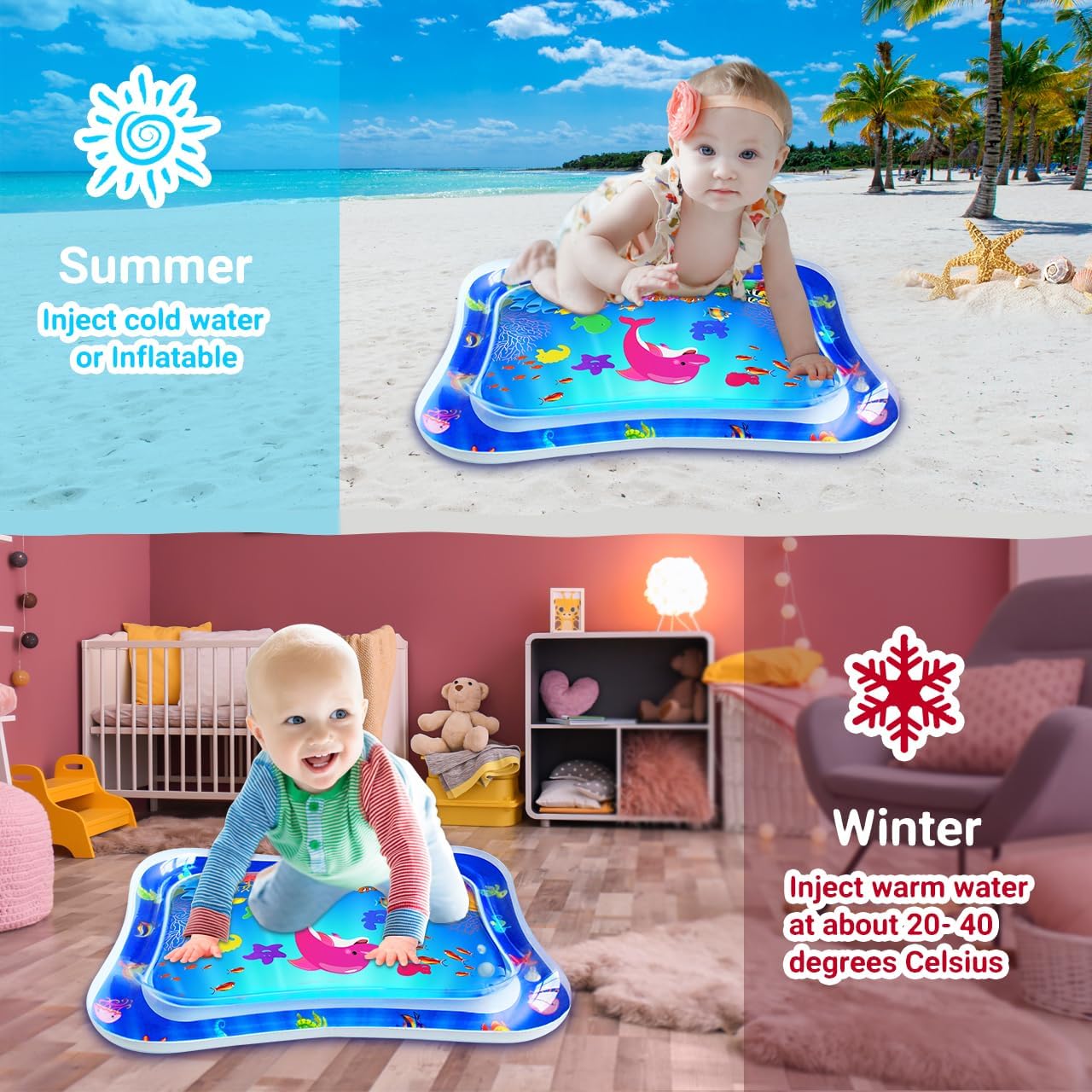 Tapis de jeu aquatique Fidtoy Tummy Time pour bébés de 3 à 12 mois, jeu sensoriel