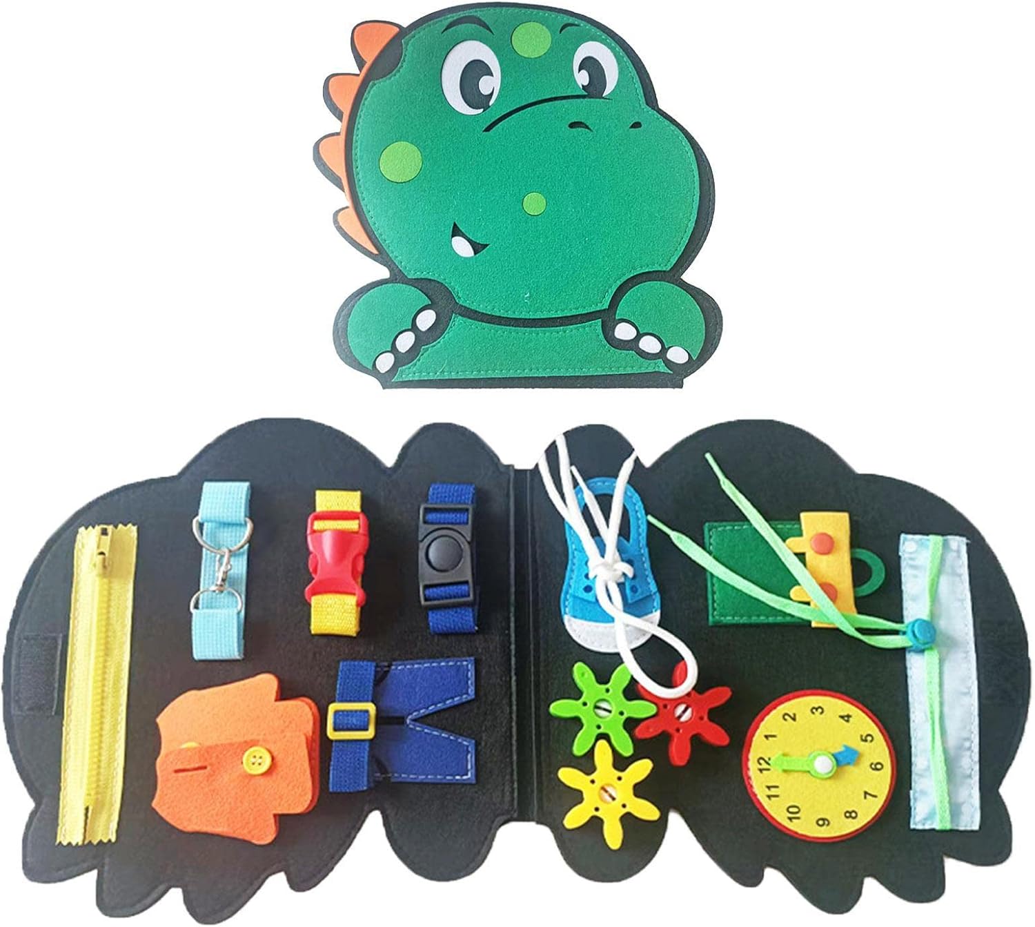 Livre d'activités Montessori en feutre - Livre éducatif en feutre sur les dinosaures pour tout-petits | Dossier d'activités d'apprentissage préscolaire pour jeunes enfants et livre de jeux Fiaoen