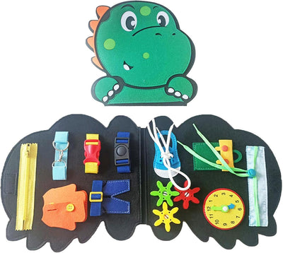 Livre d'activités Montessori en feutre - Livre éducatif en feutre sur les dinosaures pour tout-petits | Dossier d'activités d'apprentissage préscolaire pour jeunes enfants et livre de jeux Fiaoen