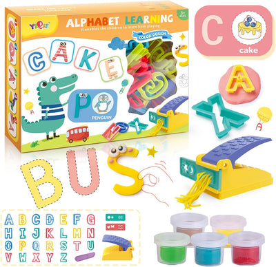 Fidtoy Alphabet Learning Soft Dough Kit for Kids, Reusable Letter Molds Play Dough Set, Preschool ABC Learning Toy for Ages 3+