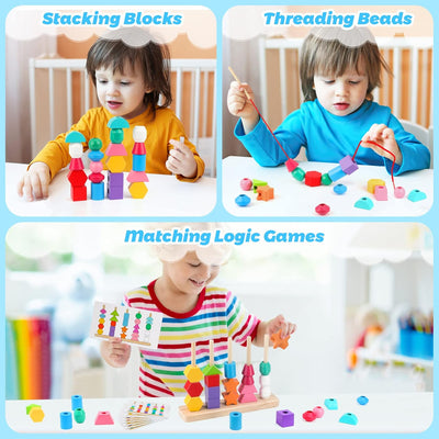 Fidtoy Wooden Blocks and Beads Learning Toy for Toddlers