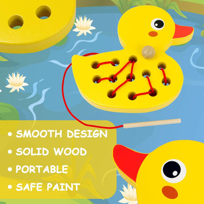 Sealive Wooden Lacing Toys for Toddlers - Fun and Educational Threading Set | Develop Fine Motor Skills | Durable Montessori Toy for Travel (Duck)