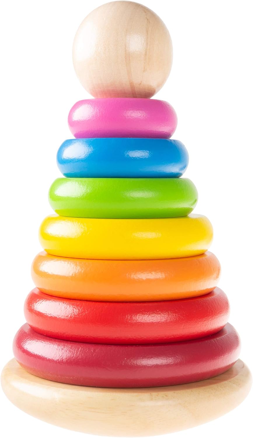 Fidtoy Rainbow Stacking Tower Wooden Counting Toy for Toddlers