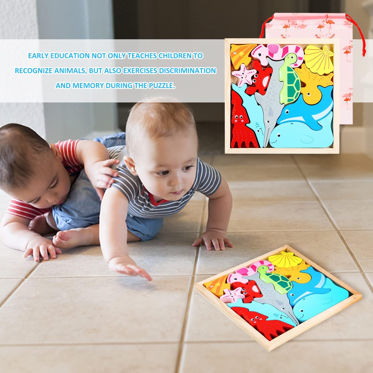Fidtoy Tangram Sea Animals – Montessori Wooden 3D Puzzle for Children