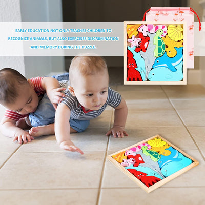 Fidtoy Tangram Sea Animals – Montessori Wooden 3D Puzzle for Children
