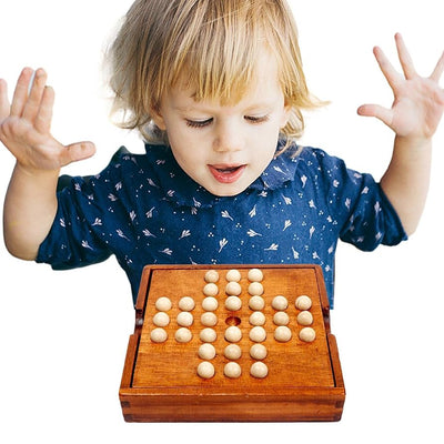 Fidtoy Wooden Bead Solitaire Chess Game – Brain Teaser and Puzzle Game for Kids