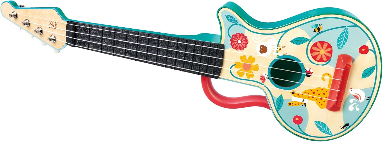 Fidtoy Ensemble d'instruments de musique en bois Kit ukulélé et tambourin pour enfants