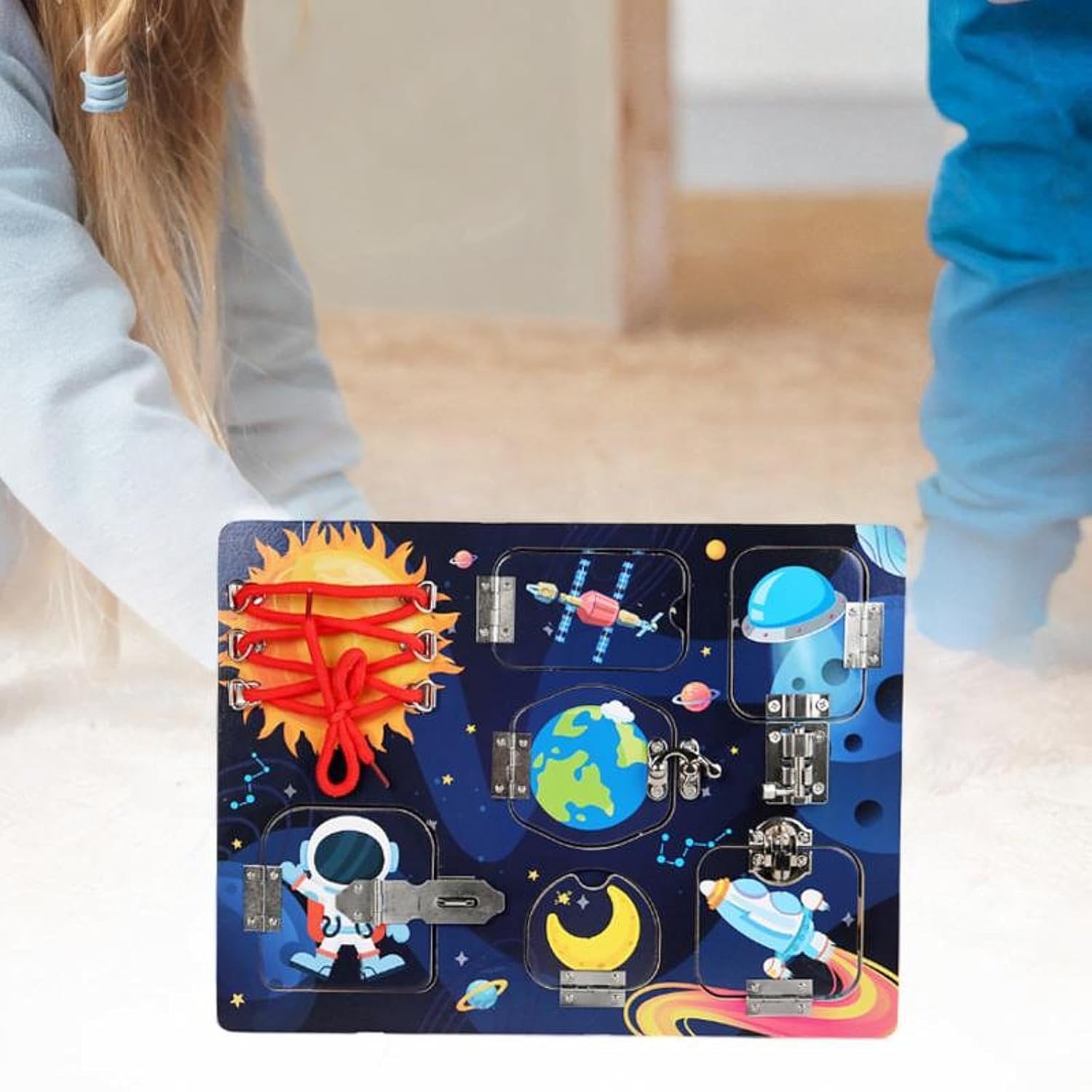Click to see full view ATORSE Wood Busy Board Sensory Activity Board for Boys Girls Children Birthday Gift Space
